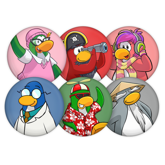 club penguin characters pinback buttons