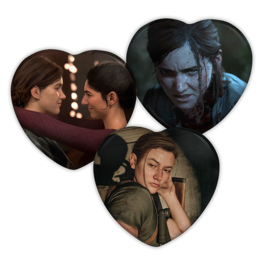 the last of us pt 2 heart shaped pinback buttons