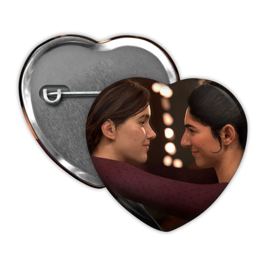 the last of us pt 2 heart shaped pinback buttons