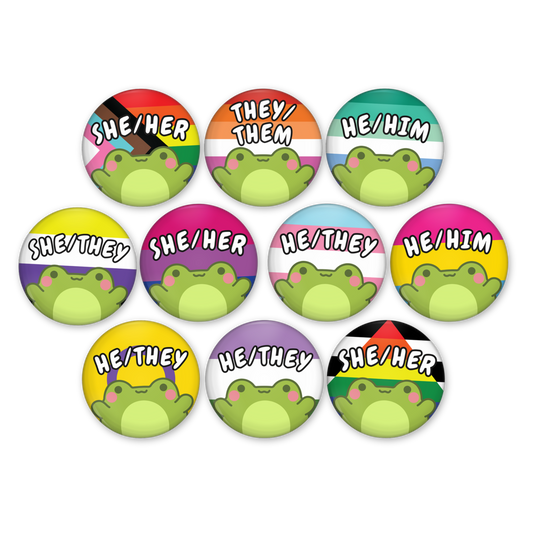 1.25" customized pronouns + pride flag pinback buttons