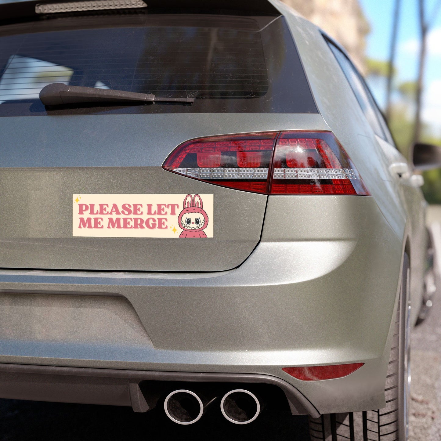 please let me merge – labubu car magnet or bumper sticker