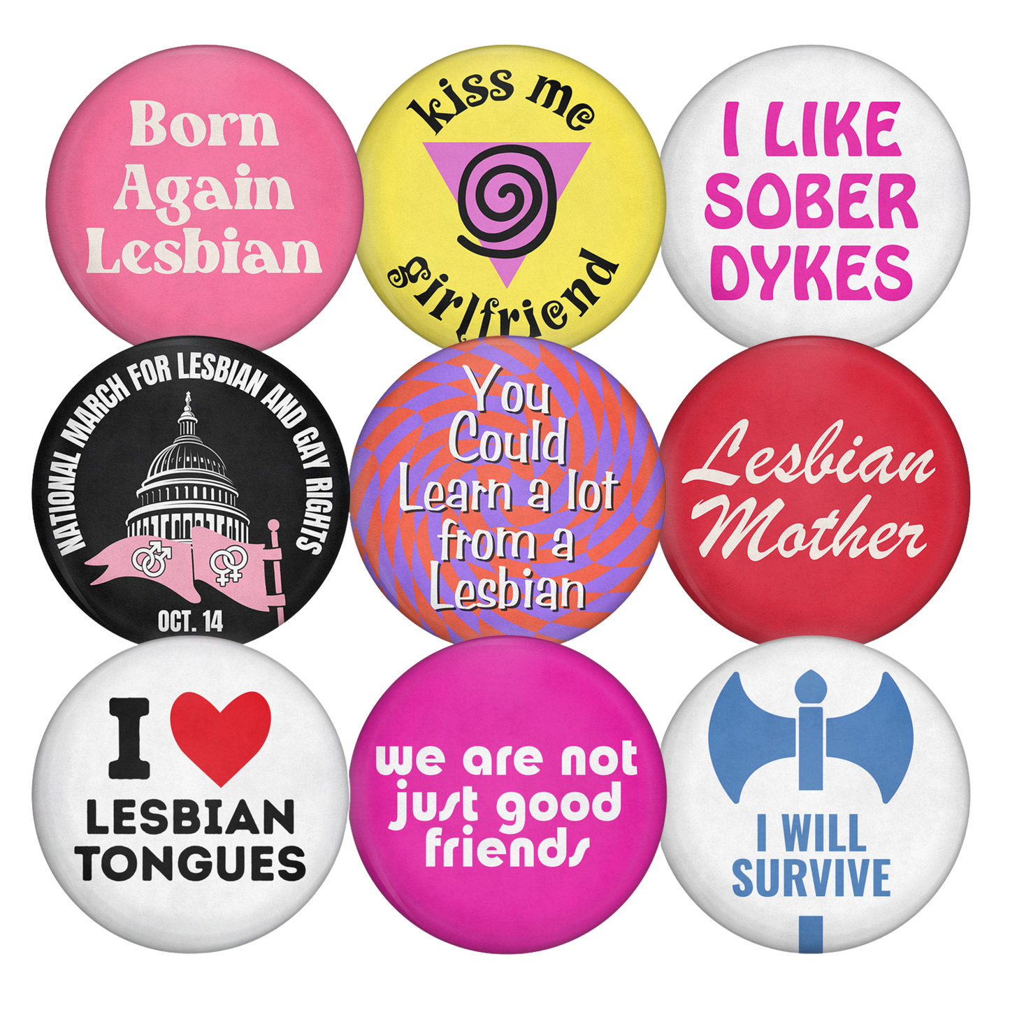 vintage remake lesbian pinback buttons (part 3)