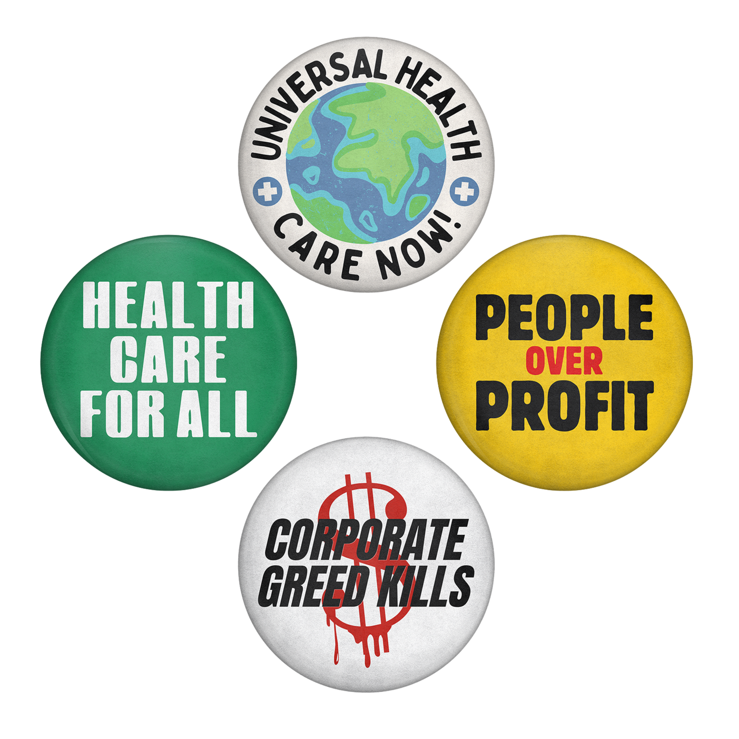 healthcare for all – vintage inspired pinback buttons